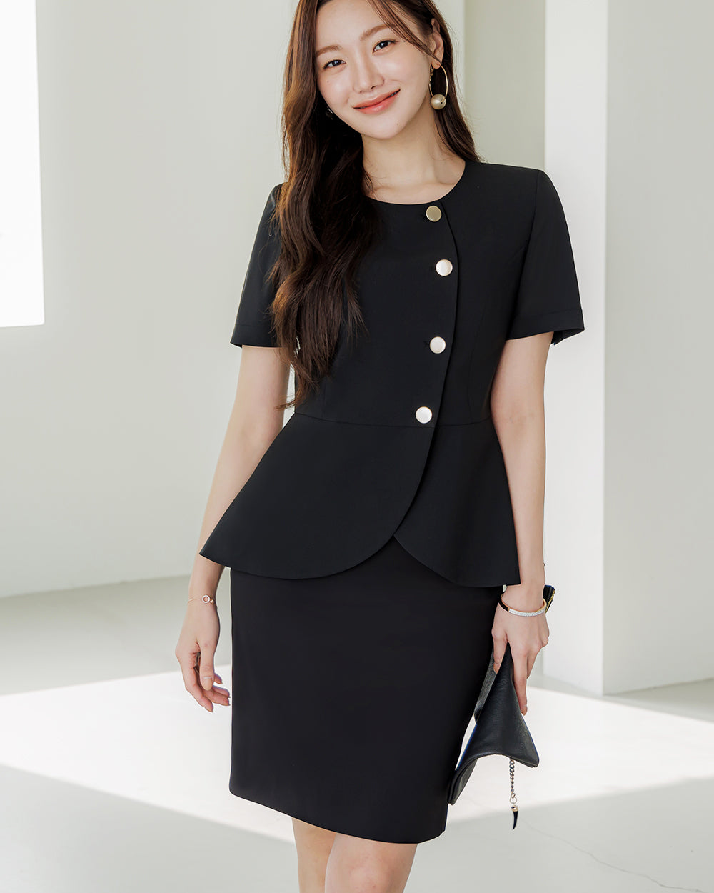 美容サロン制服Berre short sleeve BLACK前面