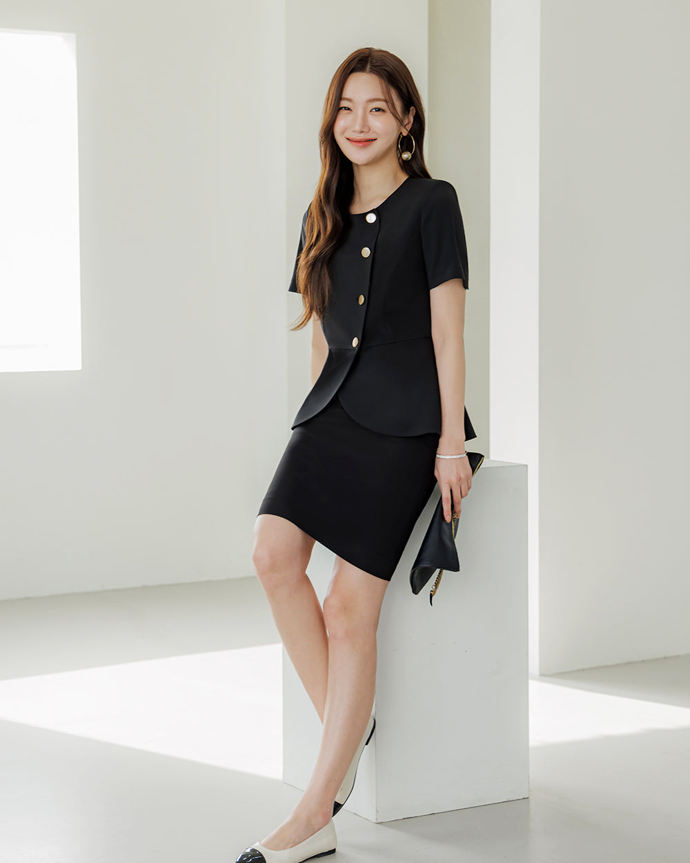 美容サロン制服Berre short sleeve BLACK全身