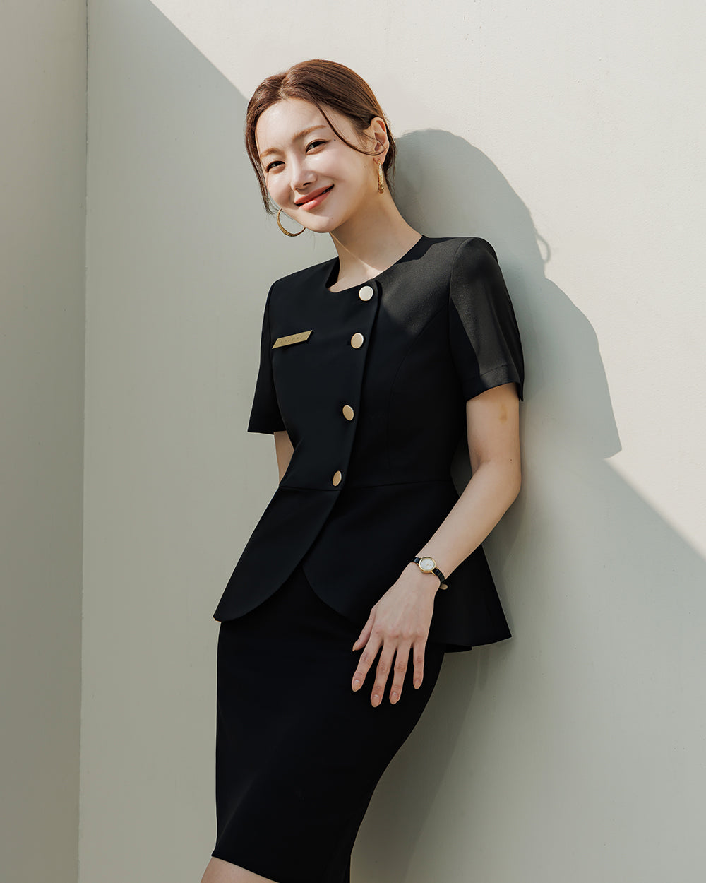 美容サロン制服Berre short sleeve BLACK横向き