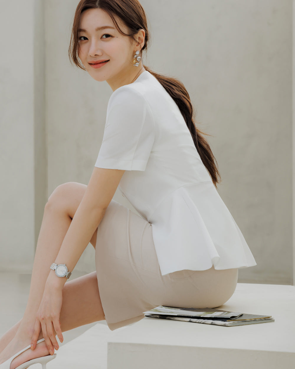美容サロン制服Berre short sleeve IVORYサイド, シルエット