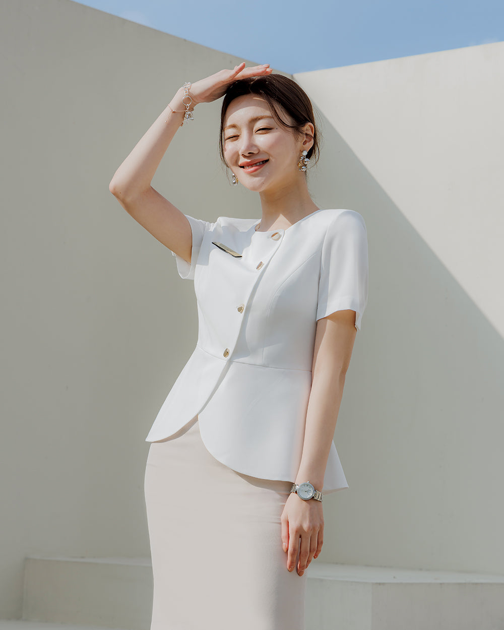 美容サロン制服Berre short sleeve IVORY前面