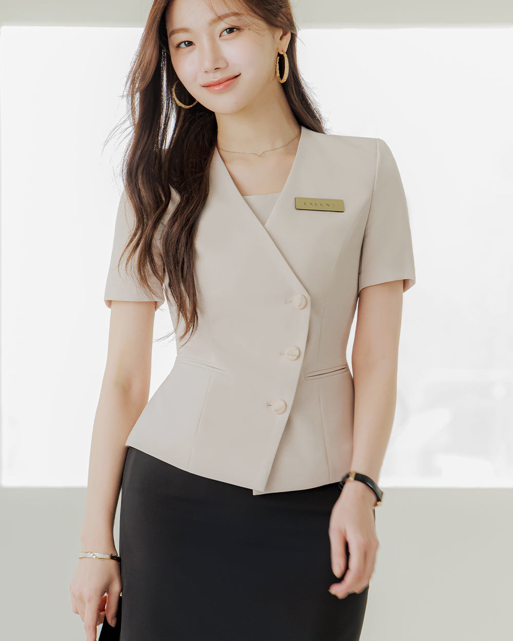 クリニック制服Blossom short sleeve BEIGE前面