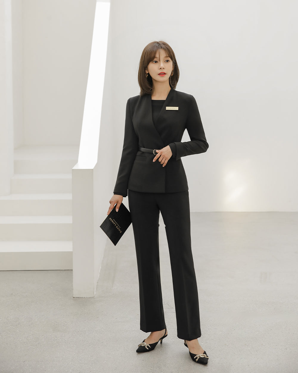 リクルートD'une long sleeve BLACK正面, 全身, 着用イメージ