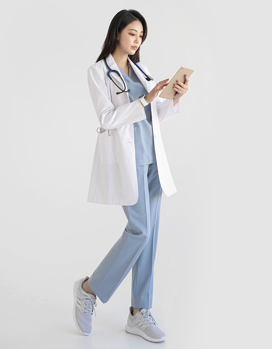 クリニック制服VSZENOS MIDI GOWN long sleeve WHITEサイド, 全身