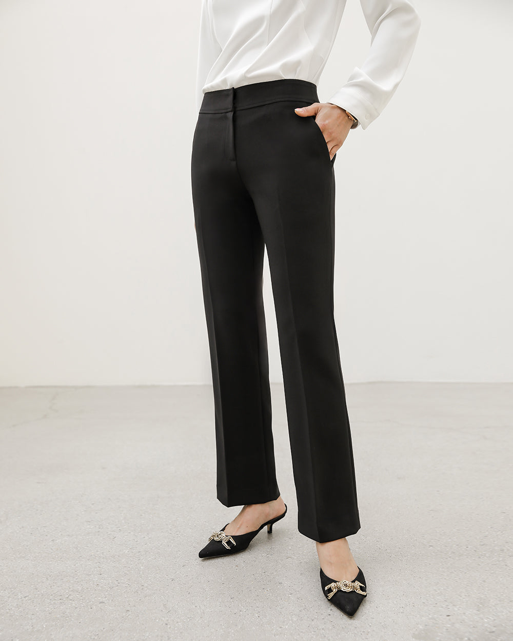 クリニック制服pants BLACK前面, シルエット