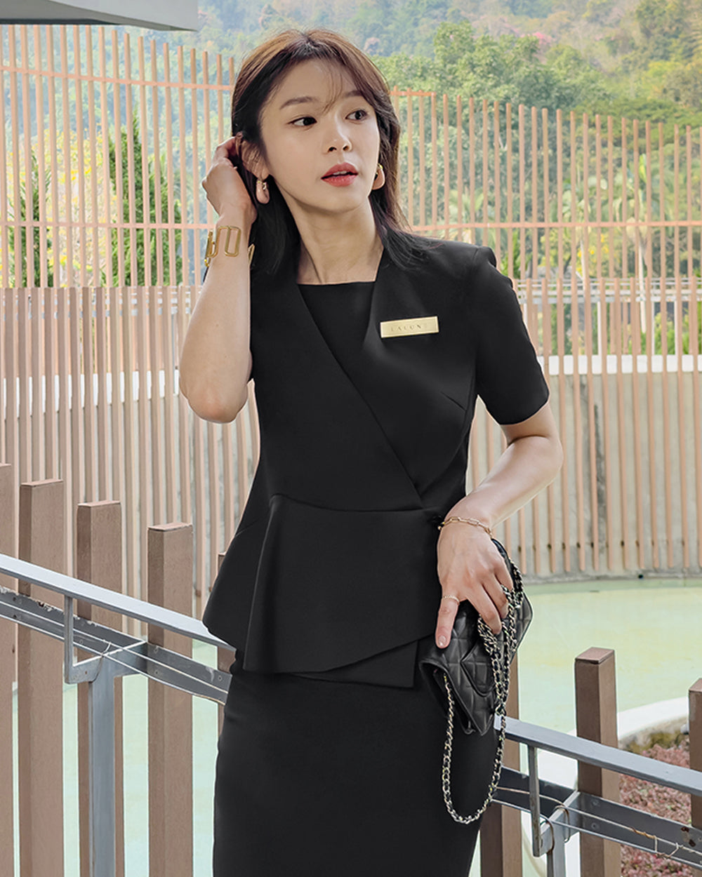 クリニック制服Martini short sleeve BLACKフロント, 着用イメージ