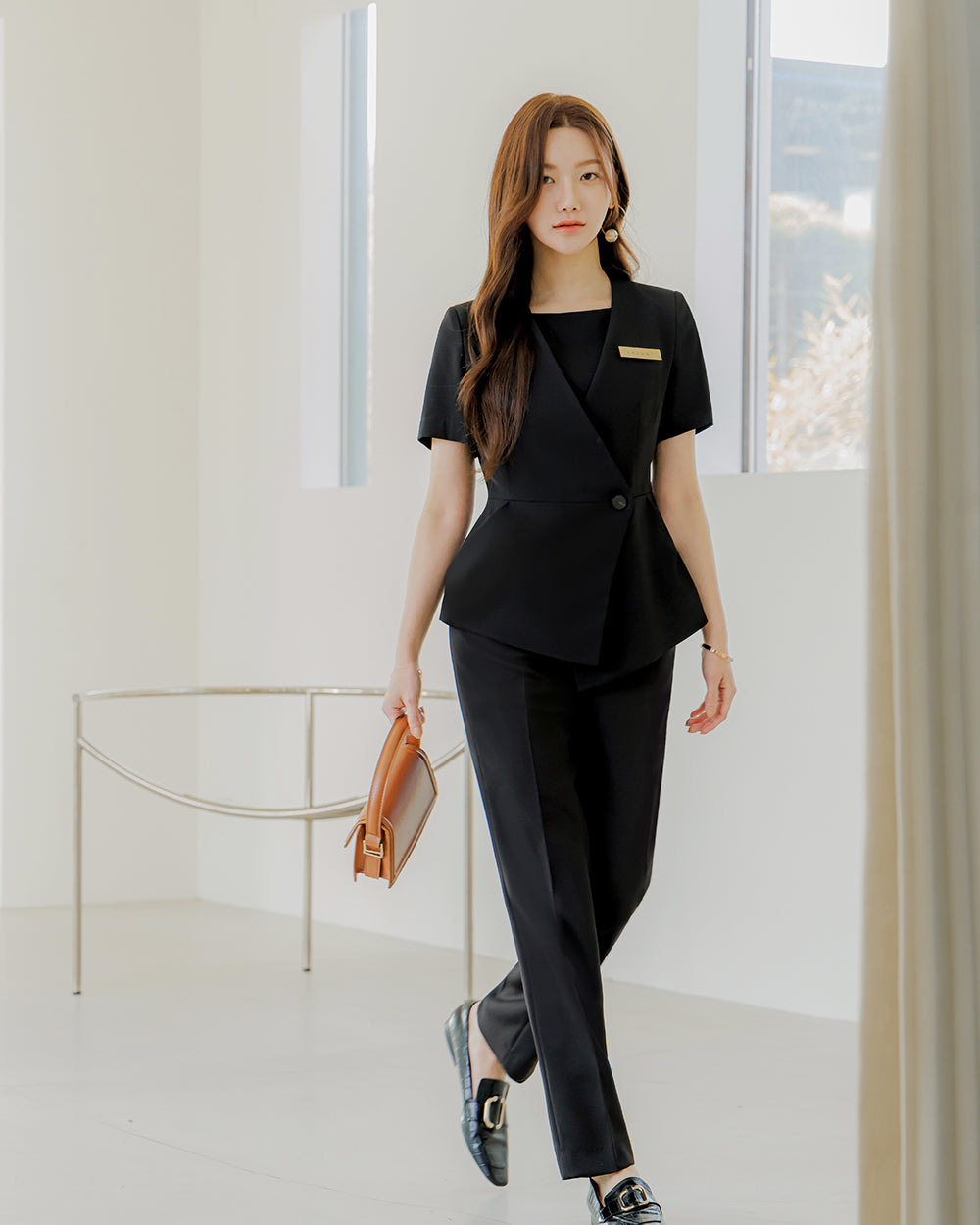 美容サロン制服zeno short sleeve BLACK横向き, 全身, コーディネート例