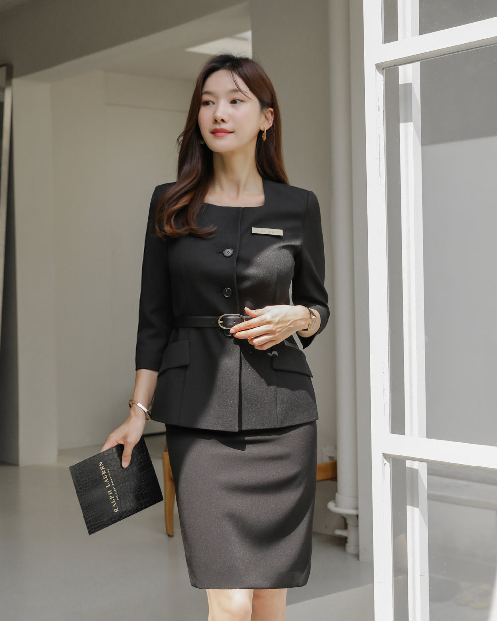 リクルートAllure three-quarter sleeve BLACK前面