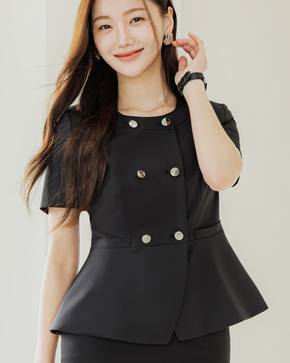 美容サロン制服At short sleeve BLACK正面