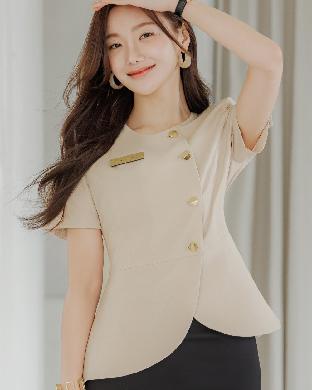 美容サロン制服Berre short sleeve BEIGE正面
