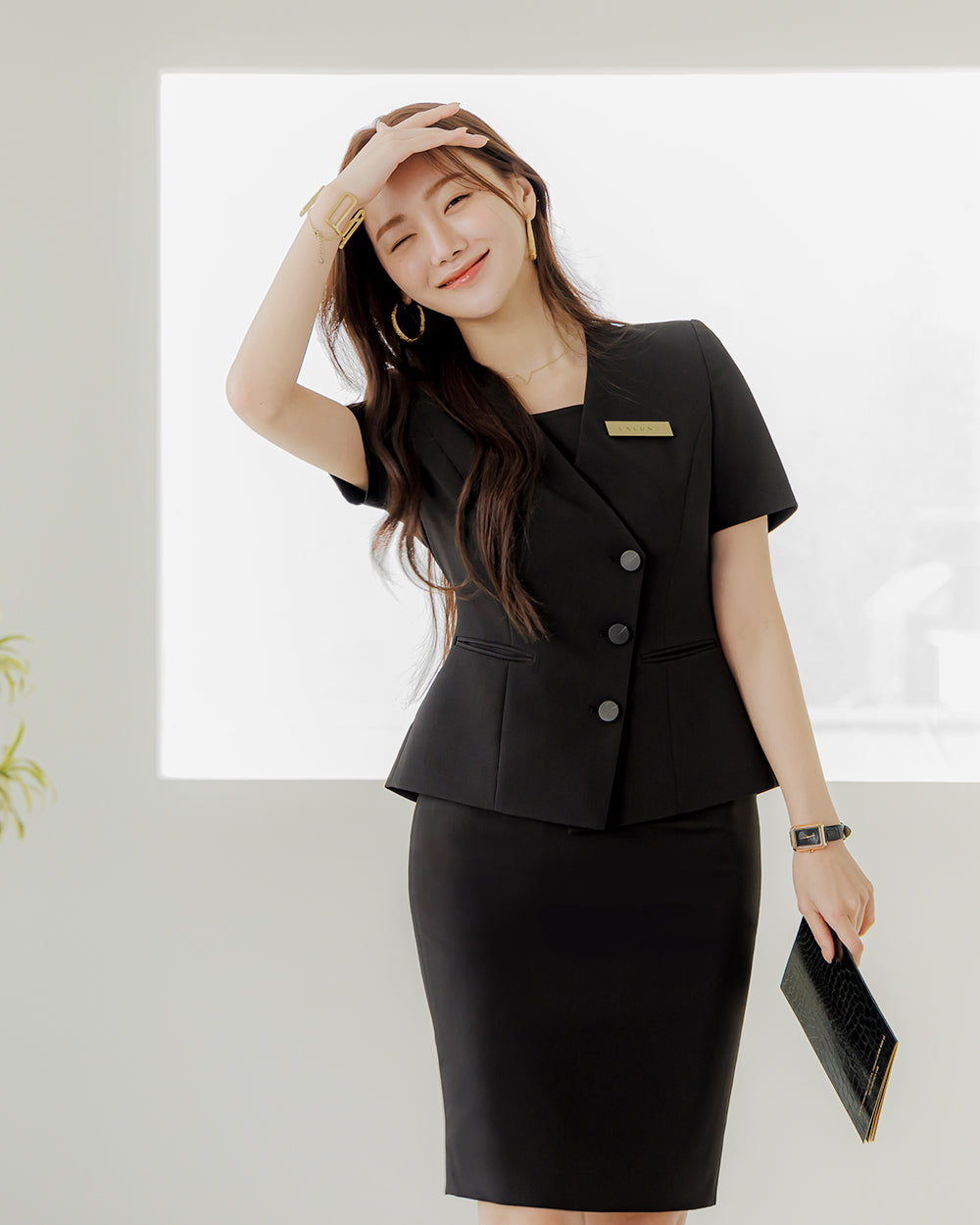 美容サロン制服Blossom short sleeve BLACK前面