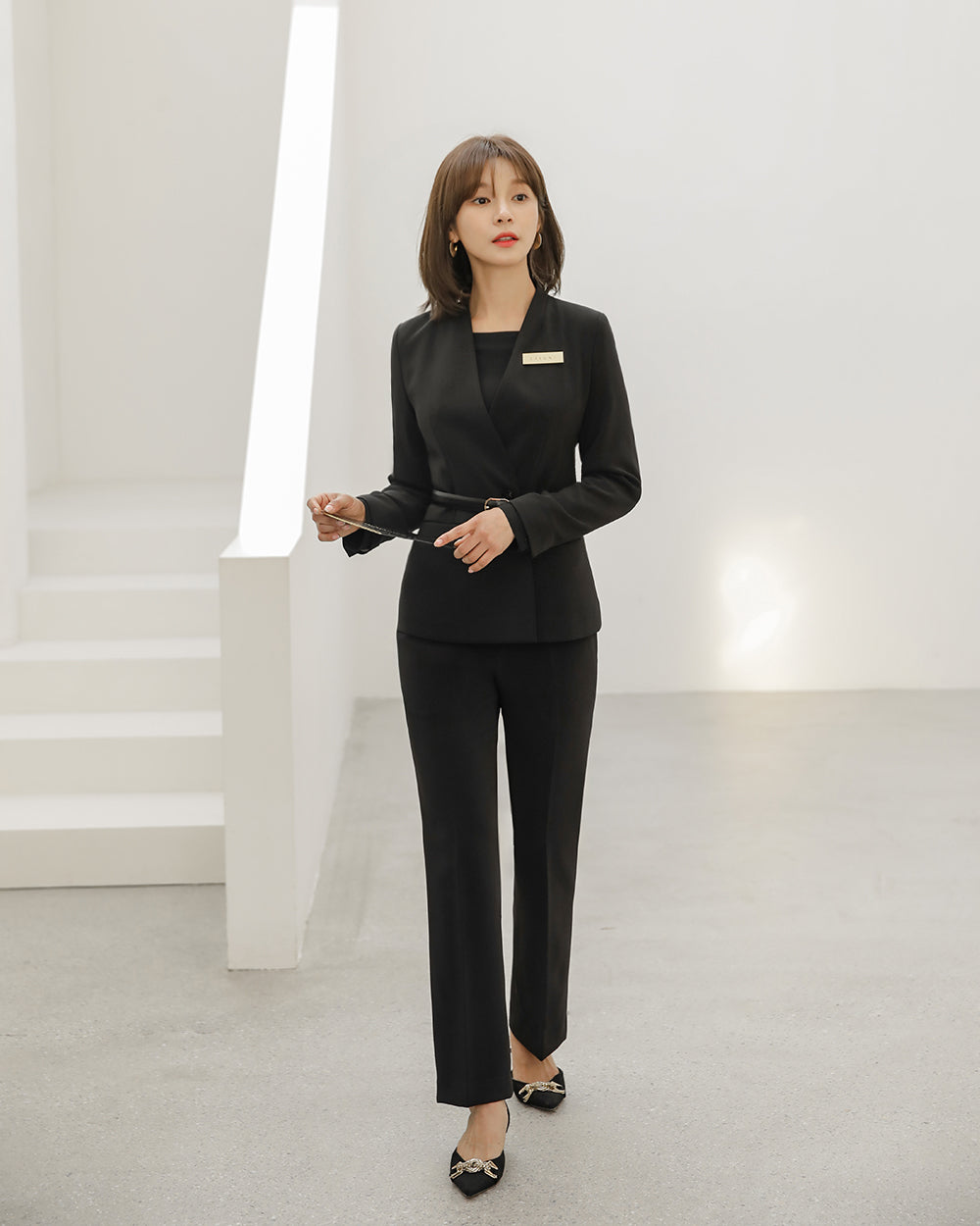 リクルートD'une long sleeve BLACK全身, フロント, 着用イメージ