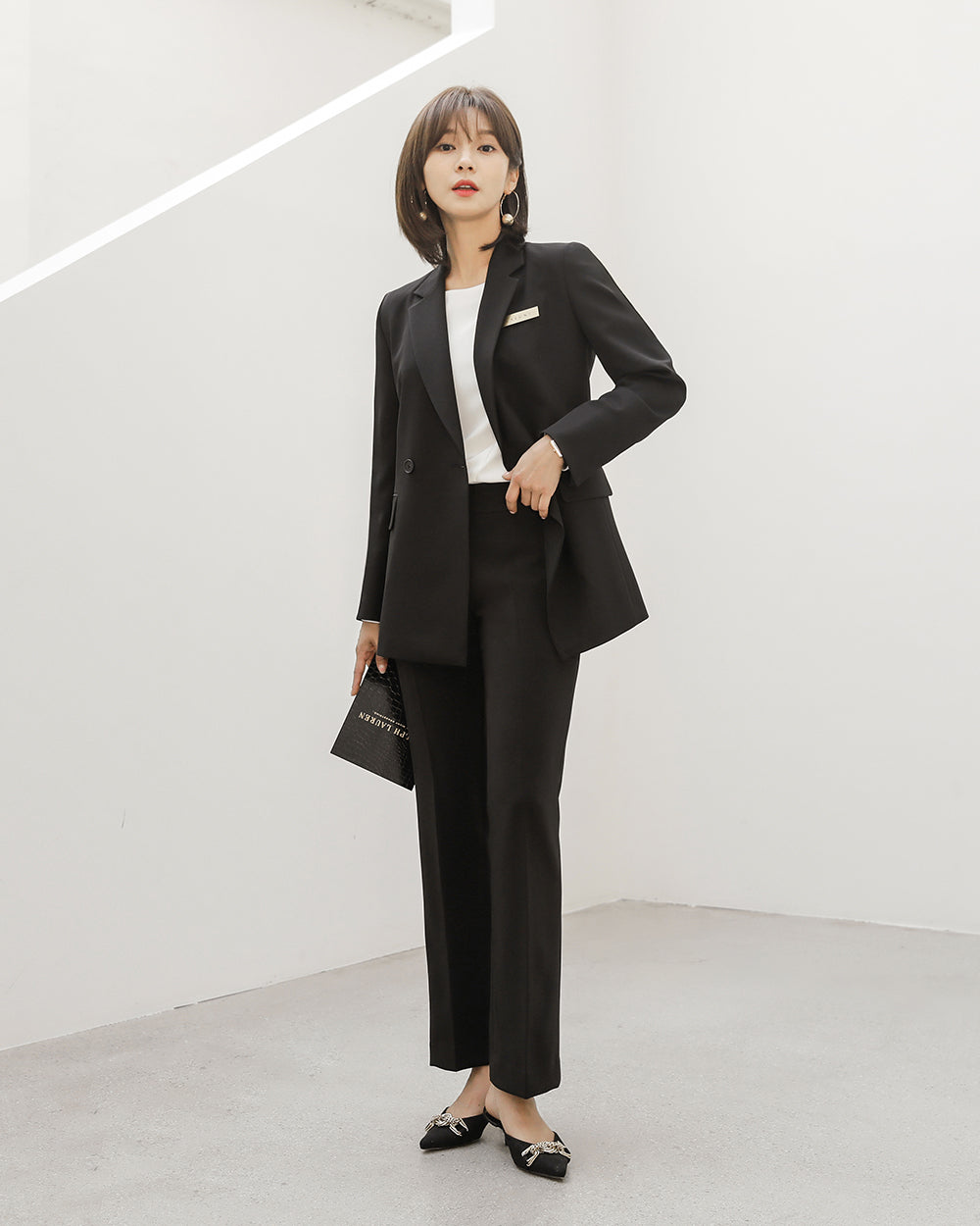 クリニック制服pants BLACK全身, 着用イメージ