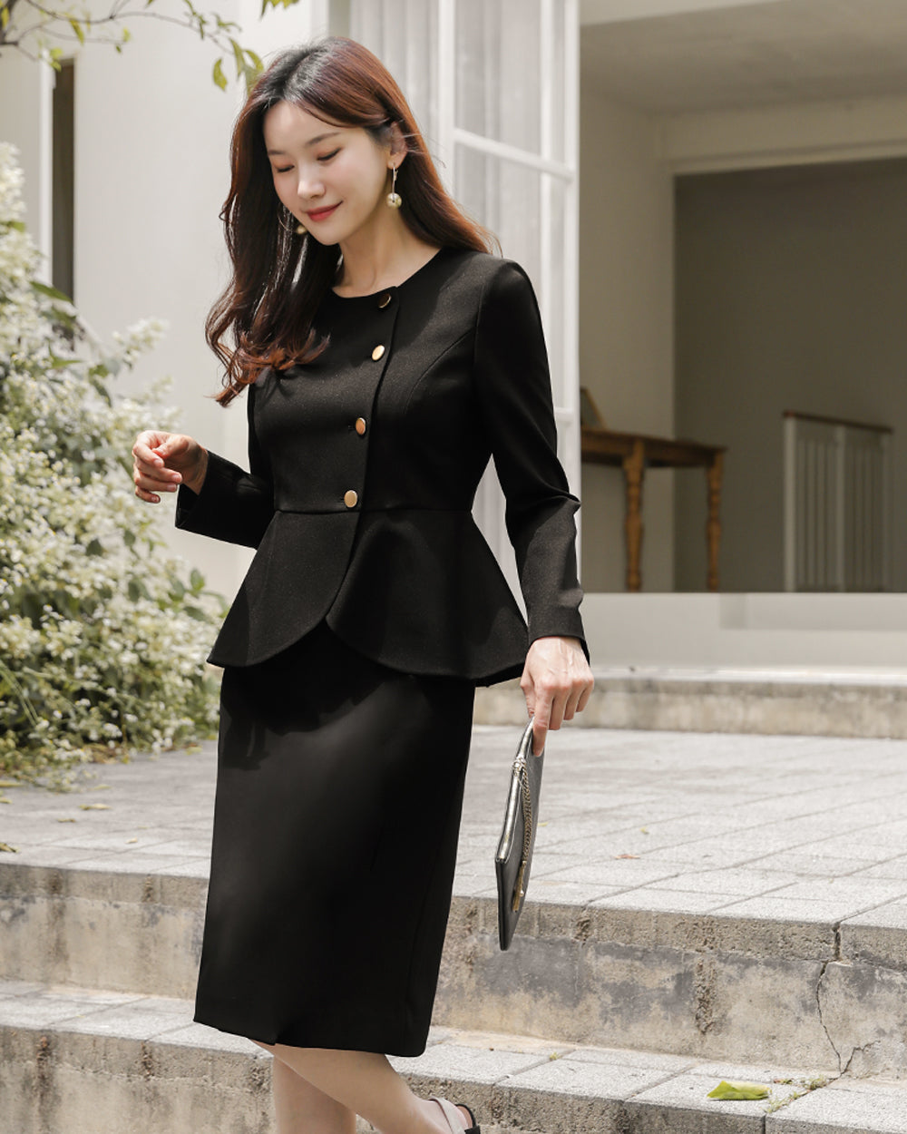 美容サロン制服skirts BLACK着用イメージ, 前面