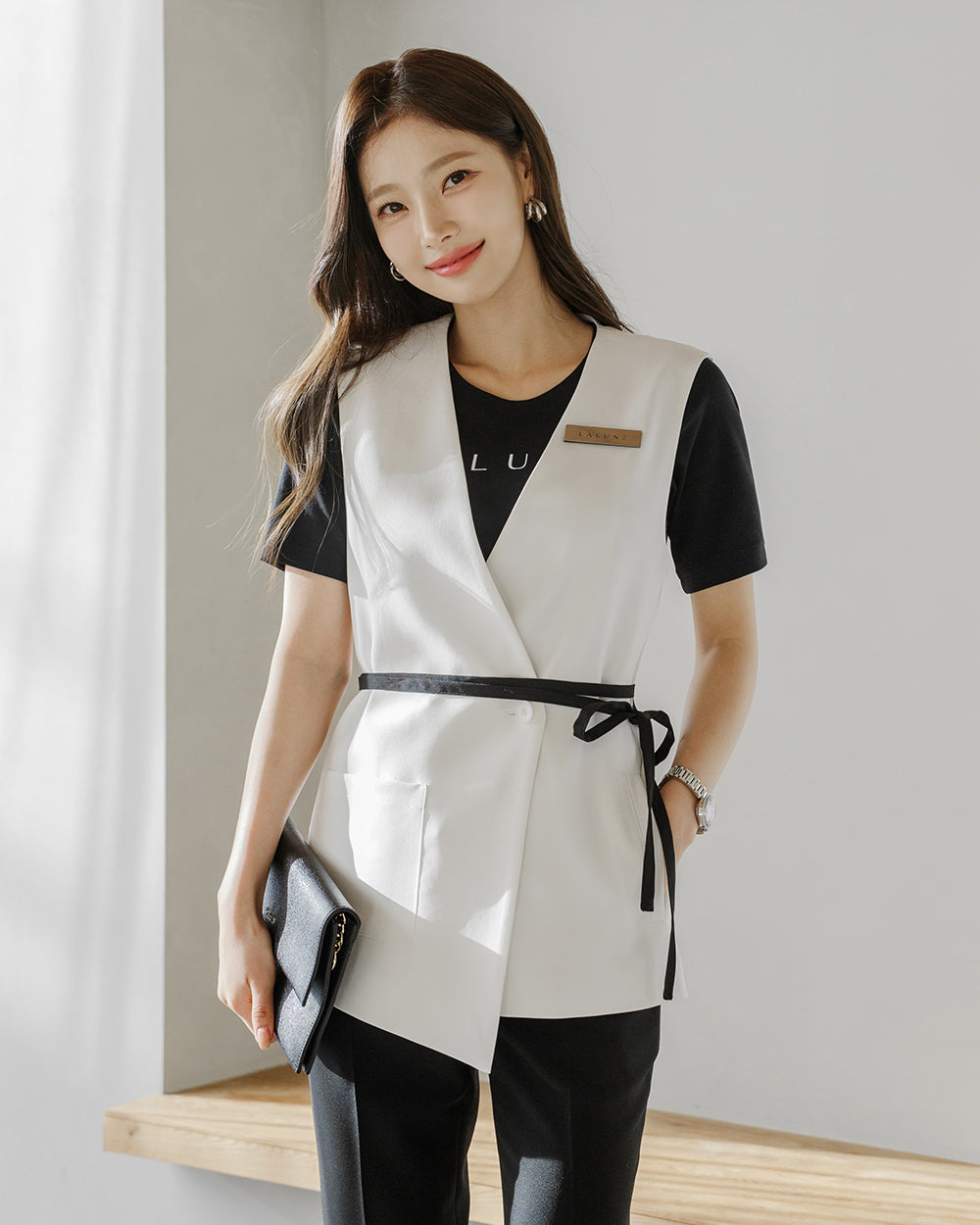 美容サロン制服Tessi vest WHITE前面, シルエット